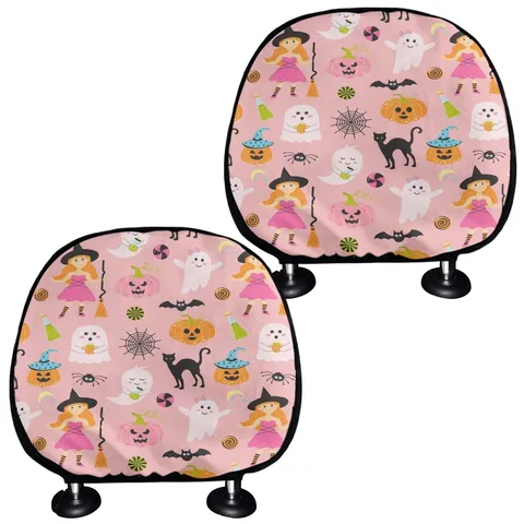 Universal Polyester Halloween Pumpkin Ghost Print Car Headrest Covers Breathable Washable Auto Seat Headrest Protective Shell Cap For Vehicle Decoration