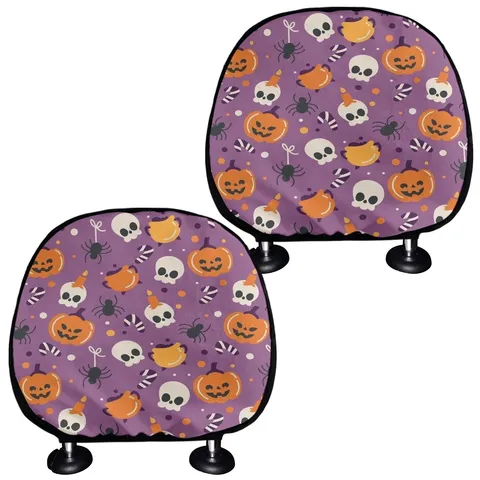 Universal Polyester Halloween Pumpkin Ghost Print Car Headrest Covers Breathable Washable Auto Seat Headrest Protective Shell Cap For Vehicle Decoration