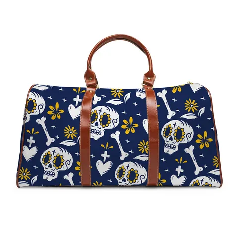 Large Travel Duffel Bag For Women Men Halloween Sugar Skull Christmas Cat Printed Microfiber Waterproof Overnight Weekend Holdall Handbag With Shoulder Strap