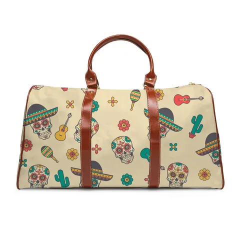 Large Capacity Travel Bag Waterproof Microfiber Duffel Bag Halloween Skull Rose Pattern Weekend Bag For Men Women Overnight Handbag
