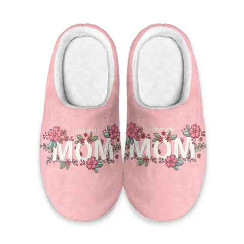 Muttertag Plüsch Hausschuhe Warm Fusselig Bedruckt Hausschuhe Für Damen Herren Indoor Slip-On Fleece Slipper Rutschfeste TPR Sohle