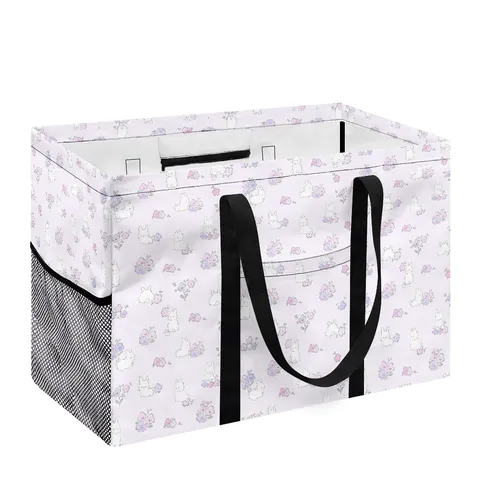 Cesta de Lavandería Plegable de Poliéster Con Estampado de Dibujos Animados Cesta de Almacenamiento Con Bolsillo de Malla Asas Laterales Bolsa de Ropa para Organizador de Hogar Dormitorio Baño