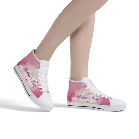 Damen High Top Canvas Schuhe Muttertag Blumen Druck Schnürung Lässig Sneakers Gummisohle Bequeme Wanderschuhe