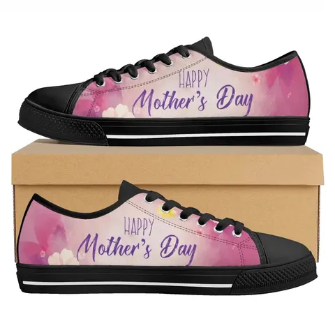 Happy Mother's Day Blumendruck Segeltuch Sneaker Für Damen Herren Low Top Lässige Skateschuhe Rosa Blumen Stoffschuhe