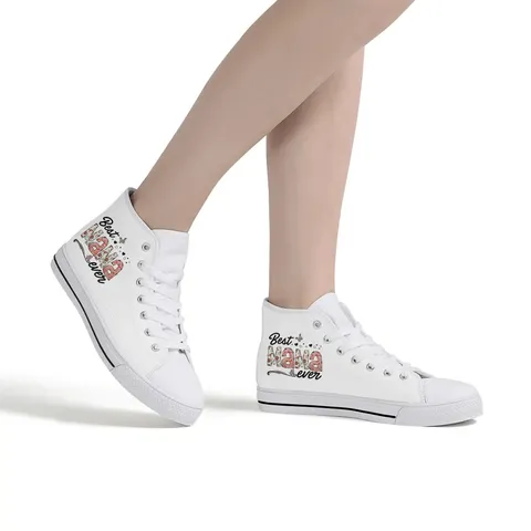 Muttertag Best Mom Ever Bedruckte High Top Canvas Schuhe Casual Unisex Sneakers Atmungsaktive Gummisohle Schnürschuhe
