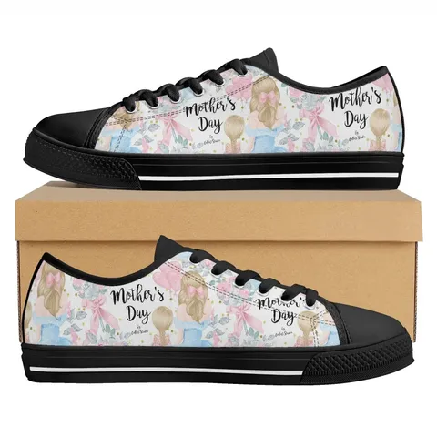 Muttertag Blumen Bedruckt Low Top Segeltuch Schuhe Lässig Unisex Runde Kappe Schnürung Leichte Kariert Sneakers Für Damen Herren