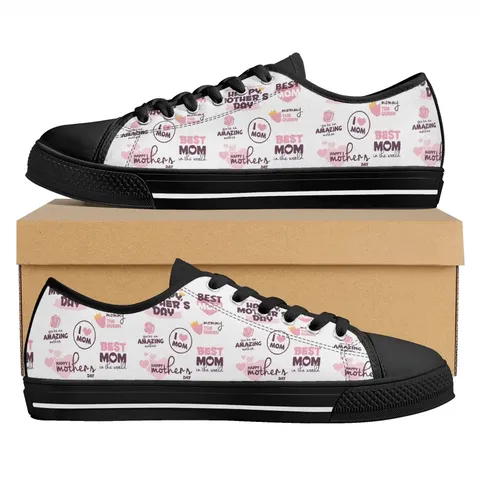 Muttertag Blumen Herz Bedruckt Segeltuch Lässig Low Top Runde Kappe Schnürung Flache Schuhe Für Unisex Alltag Turnschuhe