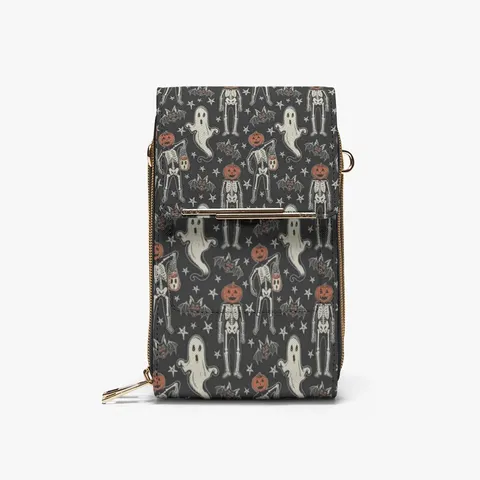 Bolso de Pecho para Teléfono de Cuero PU con Estampado de Fantasma de Dibujos Animados de Halloween Bolso de Cartera de Honda Cruzado Creativo Para Hombres Mujeres Bolso de Hombro Casual Urbano