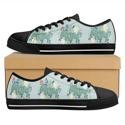 Muttertag Blumendruck Canvas Sneaker Low-Top Herzmuster Lässige Board-Schuhe Mit Gummisohle Für Damen Herren Geschenk