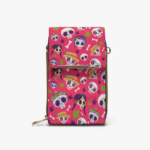 Halloween Skull Chest Bag PU Leather Crossbody Phone Bag Spooky Pattern Waist Pack Shoulder Wallet Travel Sling Bag For Men Women