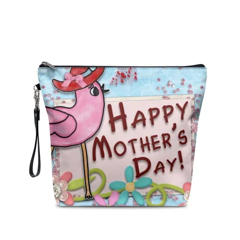 Bolsa de Maquillaje de Cuero PU del Día de la Madre Neceser Portátil con Cremallera Organizador Festival Estampado Floral Mariposa Viaje Monedero de Muñeca para Mujer