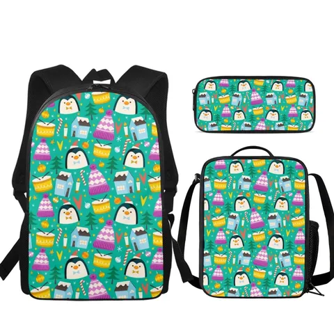 Mochila Escolar para Niños con Impresión de Dibujos Animados Bolsa de Almuerzo Estuche de Lápices Bolsas de Nailon Impermeables para Estudiantes de Primaria Niños Niñas Viajes Diarios