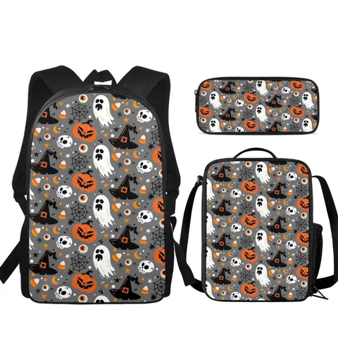 Mochila Con Estampado De Dibujos Animados Lindos Y Bolsa De Almuerzo Y Estuche Para Lápices Para Niños Escolares Mochila De Nailon Duradera Y Transpirable Con Diseño De Fantasmas