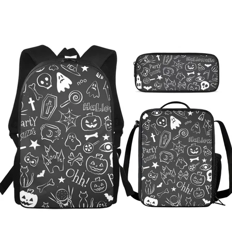 Mochila Con Estampado De Dibujos Animados Lindos Y Bolsa De Almuerzo Y Estuche Para Lápices Para Niños Escolares Mochila De Nailon Duradera Y Transpirable Con Diseño De Fantasmas