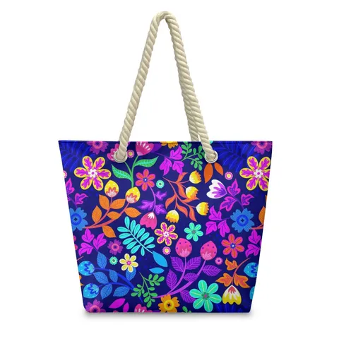 Hawaiian Beach Vacation Polyester Tote Bag With Hemp Rope Handle Tropical Printed Shoulder Bag Casual Travel Handbag For Women