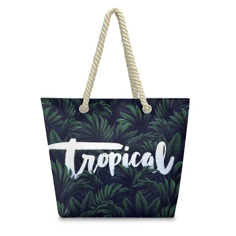 Hawaiian Style Beach Casual Shoulder Bag Polyester Tote Bag With Tropical Plant Flamingo Print Zipper Large Capacity Storage Bag For Women