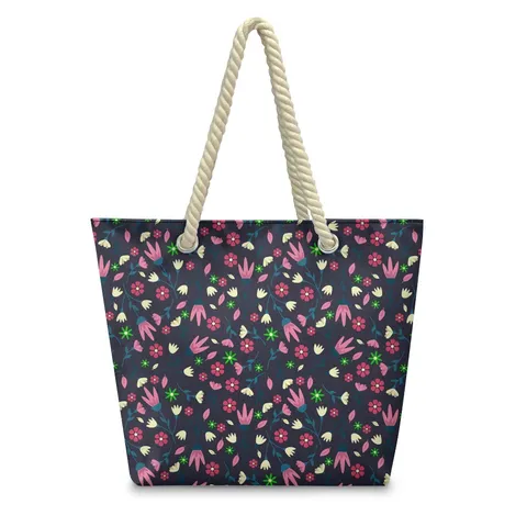 Hawaiian Style Beach Casual Shoulder Bag Polyester Tote Bag With Tropical Plant Flamingo Print Zipper Large Capacity Storage Bag For Women