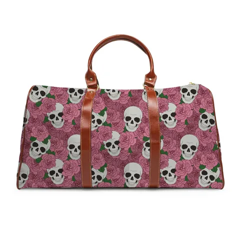 Gothic Skull Rose Printed Microfiber Travel Bag Expandable Large Capacity Shoulder Duffle Bag Unisex Casual Handbag Weekend Overnight Tote
