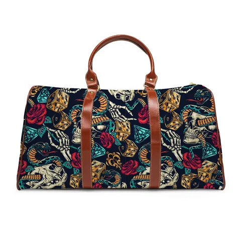 Gothic Skull Rose Printed Microfiber Travel Bag Expandable Large Capacity Shoulder Duffle Bag Unisex Casual Handbag Weekend Overnight Tote