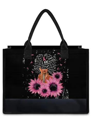 Women's Black Girl Graphic Canvas Tote Bag Large Capacity Polyester Shoulder Bag Casual Shopping Bag Printed Fashion Handbag