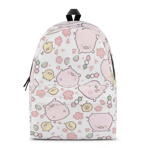 Cute Cartoon Pig Printed School Backpack Polyester Casual Travel Bags For Kids Students Burden Reduction Shoulder Bookbag