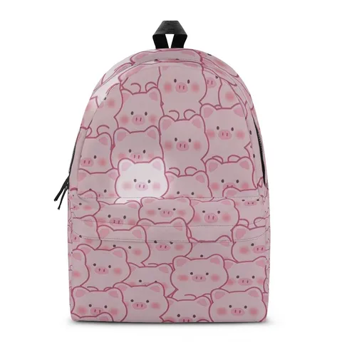 Cute Cartoon Pig Printed School Backpack Polyester Casual Travel Bags For Kids Students Burden Reduction Shoulder Bookbag