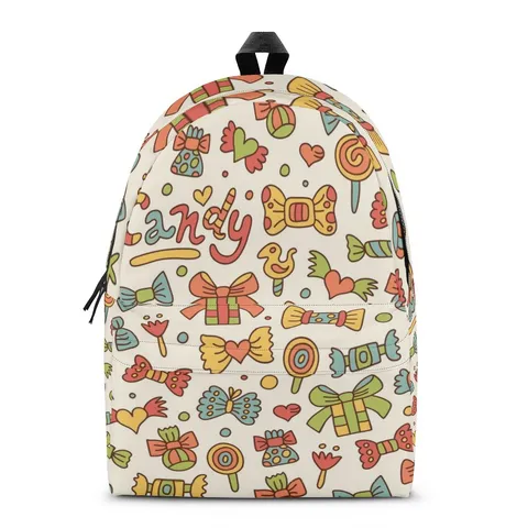 Cute Cartoon Print Polyester Backpack For Kids Students All Over Printed Casual Schoolbag Large Capacity Zipper Travel Bag