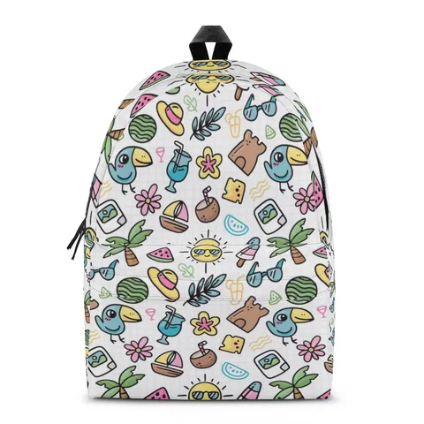 Cute Cartoon Print Polyester Backpack For Kids Students All Over Printed Casual Schoolbag Large Capacity Zipper Travel Bag