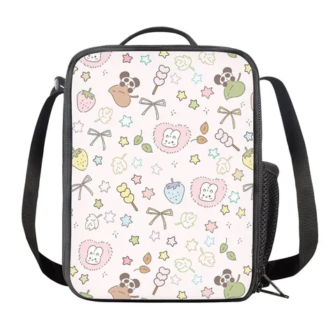 Linda Bolsa Isotérmica de Poliester Con Estampado de Animales de Dibujos Animados Bolsa de Almuerzo Cuadrada Portátil Aislamiento Térmico Con Bandolera Para Estudiantes Niños Escuela Picnic