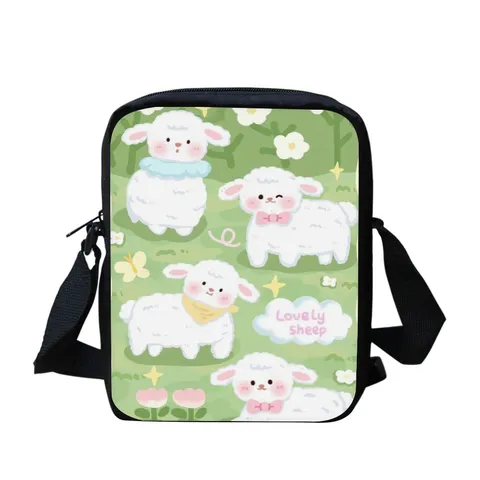 Sac à Bandoulière en Polyester à la Mode Imprimé Animal de Dessin Animé Mouton Frais Petit Sac à Bandoulière pour Femmes Voyages Quotidiens Sac Messager Graphique