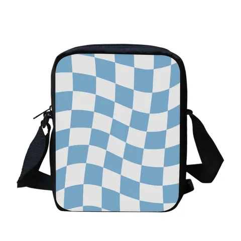 Sac à Bandoulière Unisexe en Polyester Petit Sac Messenger Imprimé Damier Irrégulier Fermeture Éclair Sac de Voyage Décontracté