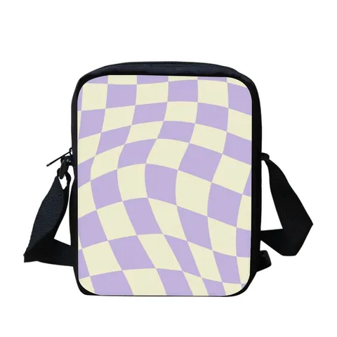 Sac à Bandoulière Unisexe en Polyester Petit Sac Messenger Imprimé Damier Irrégulier Fermeture Éclair Sac de Voyage Décontracté