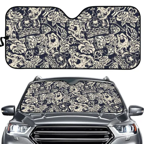 Universal Auto Frontscheibe Sonnenschutz Schaumstoff Bedruckt Totenkopf Muster Wärmedämmung UV Protektor Auto Innenzubehör