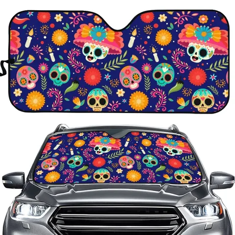 Cartoon Totenkopf Blumen Auto Frontscheibe Sonnenschutz Schaumstoff Aluminiumfolie Visier Wärmedämmung Reflektor Abdeckung Zubehör