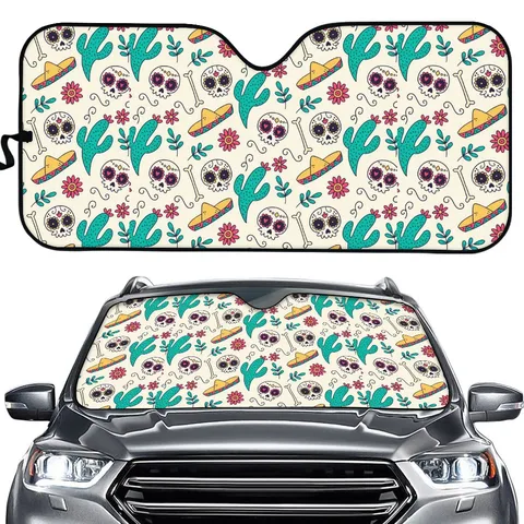 Skull Print Car Windshield Sunshade Foldable Auto Sun Visor UV Ray Heat Protector Summer Cooling Interior Sunshade For SUV Sedan