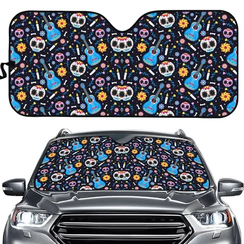 Cartoon Totenkopf Blumen Bedruckt Auto Windschutzscheibe Sonnenschutz Universal Auto Frontfenster Sonnenschirm Abdeckung Blockieren UV-Strahlen Reflektor