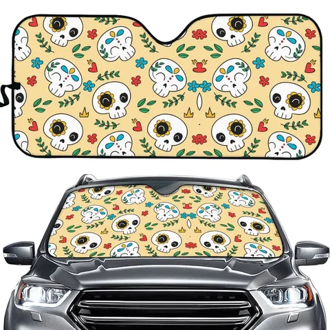Universal Auto Frontwindschutzscheibe Sonnenschutz Totenkopf Blume Bedruckt Schaumstoff Wärmeisolierung Faltbar Auto Sonnenschild UV Protektor