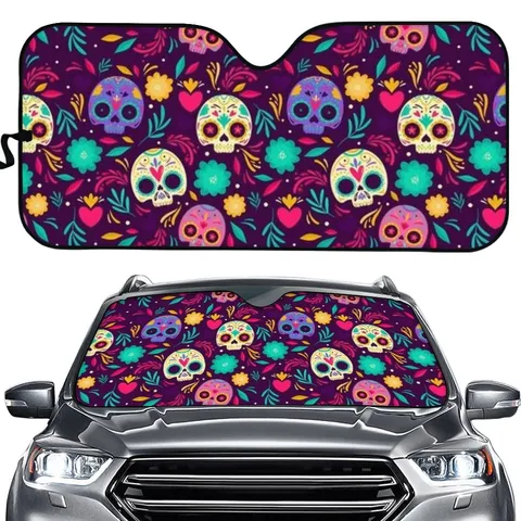 Universal Auto Frontscheibe Sonnenschutz Schaumstoff Aluminiumfolie Schild Cartoon Totenkopf Kariert Gänseblümchen Bedruckt Auto Sonnenschirm Abdeckung