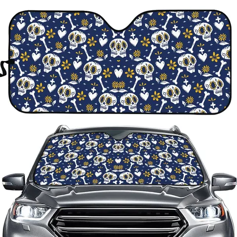 Cartoon Totenkopf Blumen Auto Frontscheibe Sonnenschutz Schaumstoff Aluminiumfolie Visier Wärmedämmung Reflektor Abdeckung Zubehör