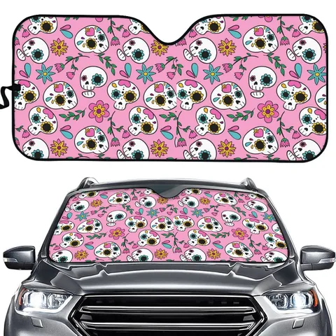 Universal Auto Frontwindschutzscheibe Sonnenschutz Totenkopf Blume Bedruckt Schaumstoff Wärmeisolierung Faltbar Auto Sonnenschild UV Protektor
