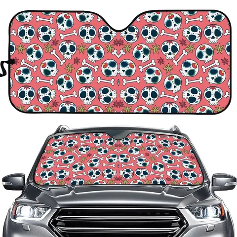Auto Sonnenschutz Totenkopf Blumen Bedruckt Windschutzscheibe Sonnenschutz Wärmeisolierung Schaumstoff Universal Auto Fensterladen Innenarchitektur
