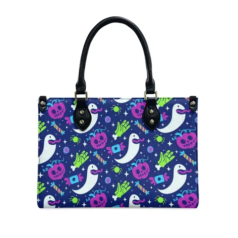 Halloween Kürbis Fledermaus Druck Damen PU Leder Tragetasche Große Kapazität Umhängetasche Festival Handtasche Feiertag Geschenk