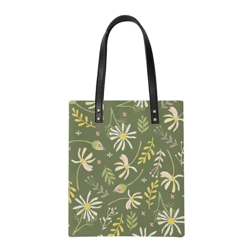 Damen Frisch Süß PU Leder Tragetasche Botanisch Blumenprint Vertikales Quadrat Magnetverschluss Schulter Einkaufstasche Für Alltag Casual