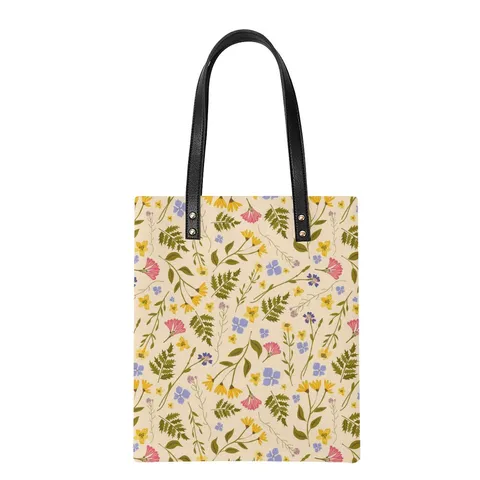 Damen Frisch Süß PU Leder Tragetasche Botanisch Blumenprint Vertikales Quadrat Magnetverschluss Schulter Einkaufstasche Für Alltag Casual