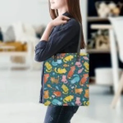 Creative Cartoon Printed PU Leather Tote Bag Large Capacity Women Shoulder Bag Casual Travel Top Handle Shopping Handbag Everyday Clutches