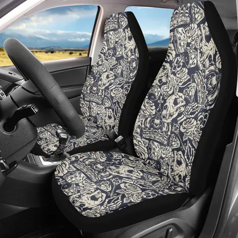 Universal Auto Sitzbezüge Polyester Elasthan Stretch Stoff Totenkopf Blumenmuster Vordersitz Protektoren Bedruckte Auto Dekoration
