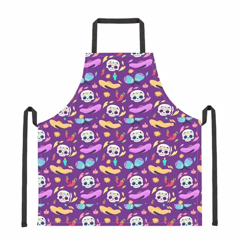 Halloween Skull Skeleton Apron Waterproof Polyester Kitchen Chef Apron For Cooking BBQ Party Waiter Server Bib Apron