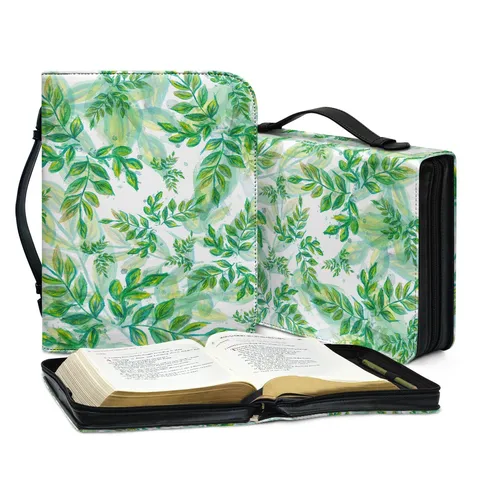 Frische Pflanzen Grüne Blätter Bedruckt PU Leder Bibel Tasche Multifunktionale Clutch Buch Hülle Handtasche Organizer Fall