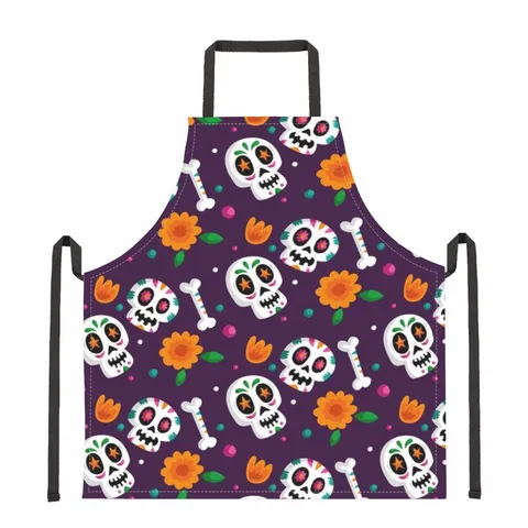 Delantal de Poliéster de Halloween Impermeable Delantal de Cocina Día de los Muertos Estampado Calavera para Mujeres Hombres Fiesta