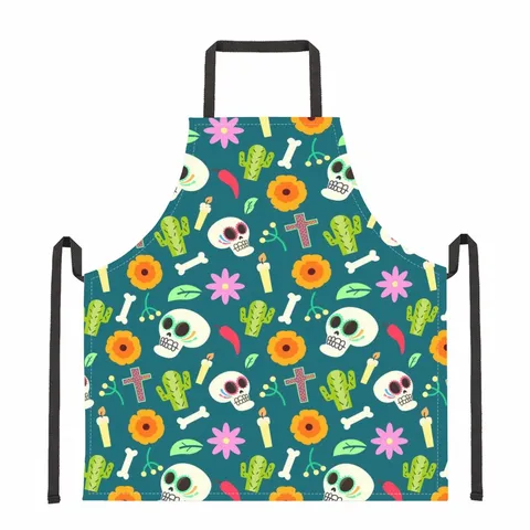 Halloween Skull Skeleton Apron Waterproof Polyester Kitchen Chef Apron For Cooking BBQ Party Waiter Server Bib Apron